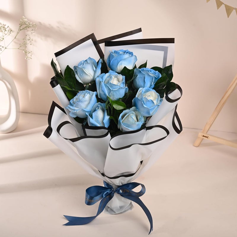 Floweraura FlowerAura Fresh Live Flower Bouquet of 8 Blue Color Spray Roses Flowers For Birthday Gift Anniversary Gift Womens Day Gift Valentines Day Gift Gift For Special Occasion Same Day Delivery  - Image 1