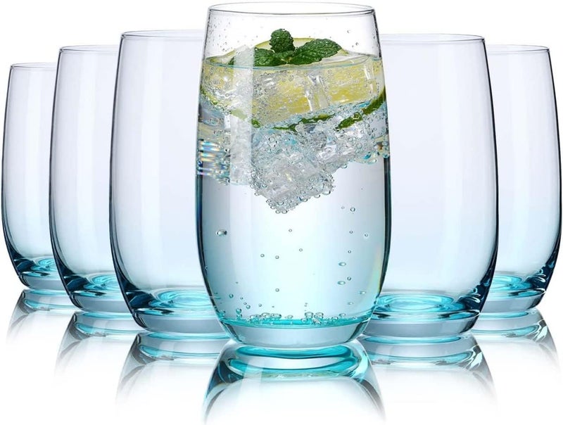 Mivana Premium Juice Glasses 300 ML Drinking Glasses, Highball Lead-Free Glasses, Tumblers for Water, Juice, Beer, Cocktail and Mixed Drinks - 6 Pieces, Transparent (Blue- 04, 6 Count (Pack of 1)) - Image 1