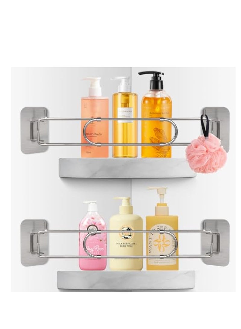 SOLARAE شريط تخزين زاوية الدش RV 2 قطع، شريط تخزين زاوية RV من الفولاذ المقاوم للصدأ القابل للتعديل، تنظيم تخزين مقطورة الحمام، لشريط دش بطول 7"-13" مع زاوية قابلة للدوران وخطاف - Image 1