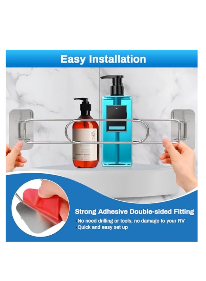 SOLARAE شريط تخزين زاوية الدش RV 2 قطع، شريط تخزين زاوية RV من الفولاذ المقاوم للصدأ القابل للتعديل، تنظيم تخزين مقطورة الحمام، لشريط دش بطول 7"-13" مع زاوية قابلة للدوران وخطاف - Image 2