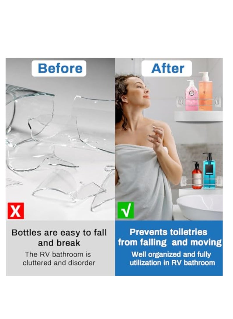 SOLARAE شريط تخزين زاوية الدش RV 2 قطع، شريط تخزين زاوية RV من الفولاذ المقاوم للصدأ القابل للتعديل، تنظيم تخزين مقطورة الحمام، لشريط دش بطول 7"-13" مع زاوية قابلة للدوران وخطاف - Image 3