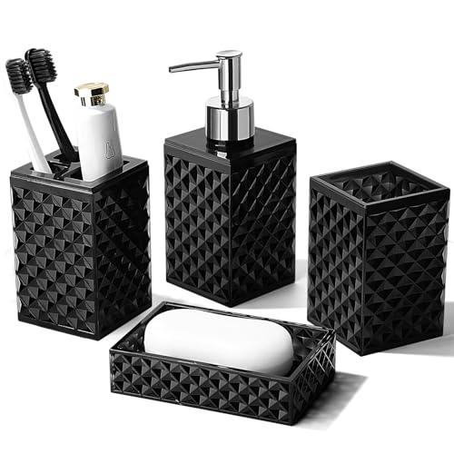 RYTOXILO Black Bathroom Accessories Set, 4 Pack Matte Black Bath Accessory Sets Complete, Acrylic Soap Dispenser and Toothbrush Holder Set for Bathroom Counter Sink, Modern Bathroom Decor - Image 1