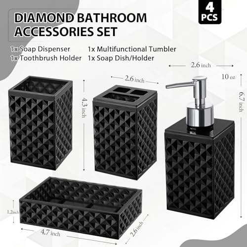 RYTOXILO Black Bathroom Accessories Set, 4 Pack Matte Black Bath Accessory Sets Complete, Acrylic Soap Dispenser and Toothbrush Holder Set for Bathroom Counter Sink, Modern Bathroom Decor - Image 2