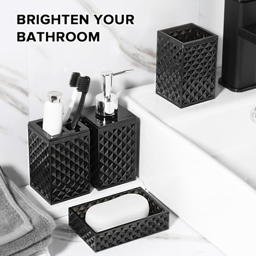 RYTOXILO Black Bathroom Accessories Set, 4 Pack Matte Black Bath Accessory Sets Complete, Acrylic Soap Dispenser and Toothbrush Holder Set for Bathroom Counter Sink, Modern Bathroom Decor - Image 5