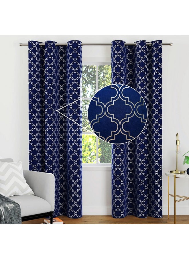 Encasa XO Printed Blackout Curtains 5 ft, 2 pcs | Silver Foil Trellis Navy Design I Room Darkening - Blocks 85% Light | Sound and Heat Reduction for Bedroom, Living Room I Machine Wash - pzsku/Z23AA299F905738D2BFAAZ/45/_/1737721450/096f1cc3-54cb-4e45-94ff-867db4a45f9e