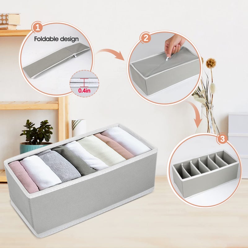 4-Pieces Fabric Wardrobe Organizer, Foldable Storage Bins for Underwear, Socks, Bras, and Accessories, Grey, 15 x 11 x 31 cm - Image 3
