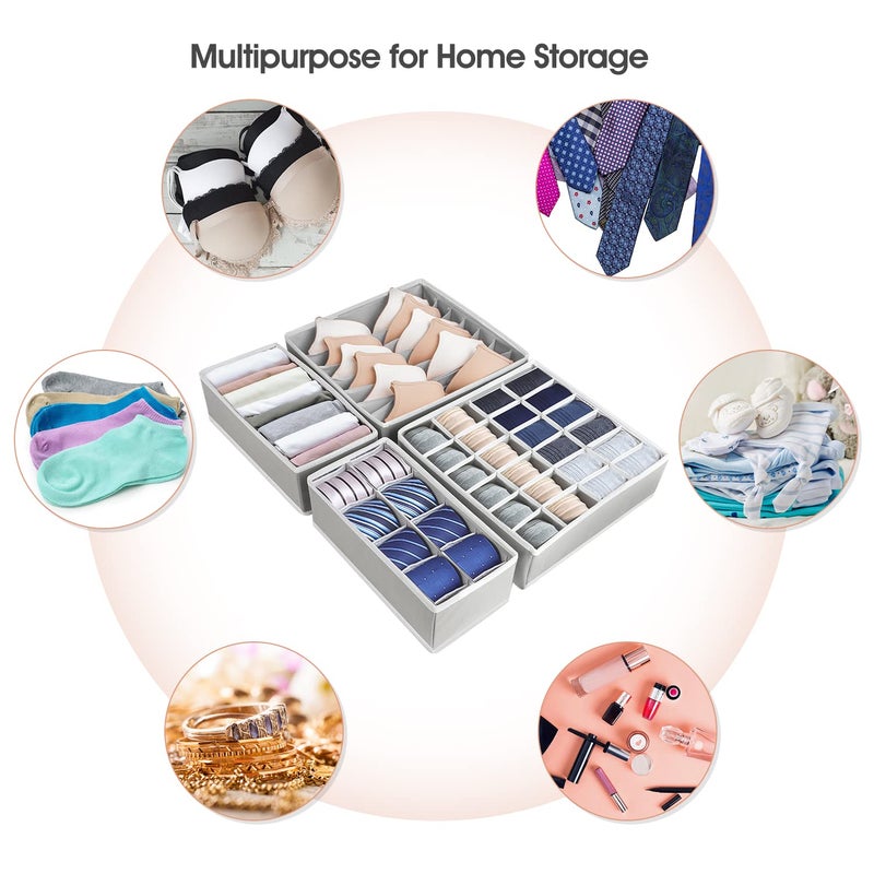 4-Pieces Fabric Wardrobe Organizer, Foldable Storage Bins for Underwear, Socks, Bras, and Accessories, Grey, 15 x 11 x 31 cm - Image 4