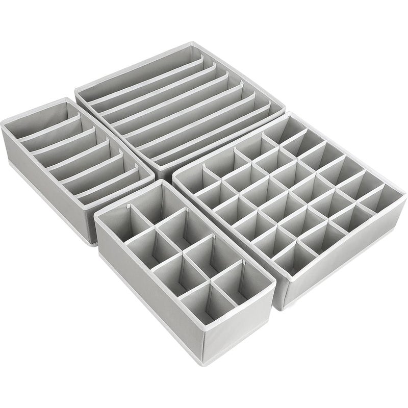 4-Pieces Fabric Wardrobe Organizer, Foldable Storage Bins for Underwear, Socks, Bras, and Accessories, Grey, 15 x 11 x 31 cm - Image 1