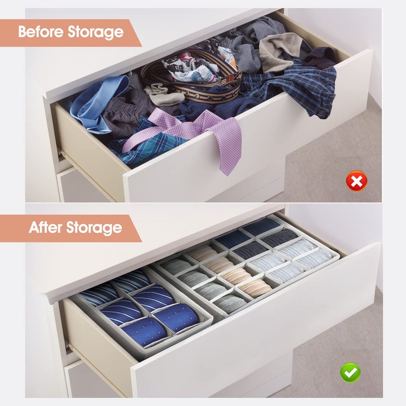 4-Pieces Fabric Wardrobe Organizer, Foldable Storage Bins for Underwear, Socks, Bras, and Accessories, Grey, 15 x 11 x 31 cm - Image 5
