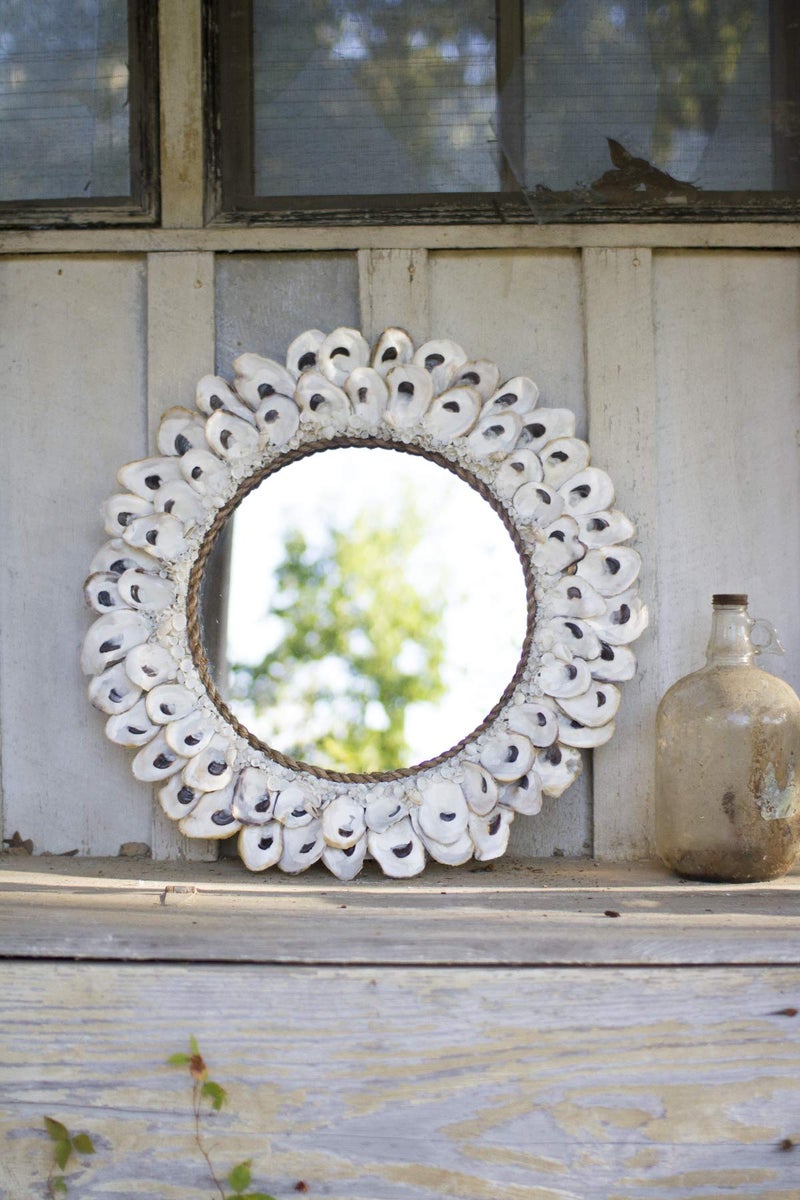 Kalalou Kalalou Large Round Oyster Shell Mirror One Size Cream 