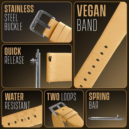 ALPINE INTERNATIONAL ALPINE Vegan Leatherette Watch Strap - Tan Leather Free Watch Band - Quick Release Replacement Watch Strap - Eco-Friendly Bands for Women & Men - Compatible with Regular & Smart watches - 18MM - Image 2