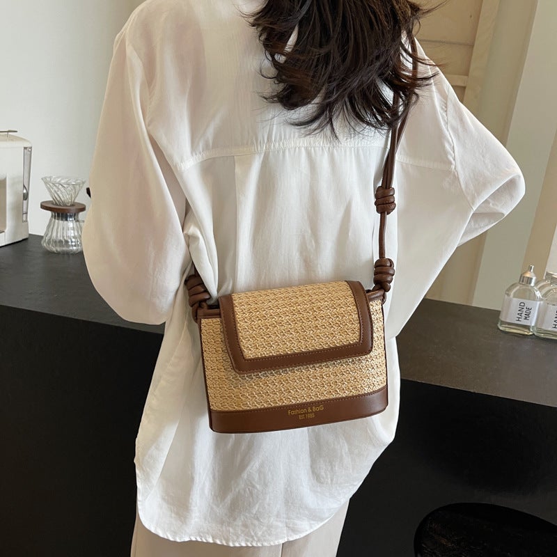 Niche Underarm Bag Women'S 2025 Spring New Fashionable Fashion Contrast Color Woven Bag All-Match Crossbody Straw Bucket Bag - Image 5