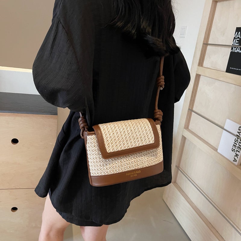 Niche Underarm Bag Women'S 2025 Spring New Fashionable Fashion Contrast Color Woven Bag All-Match Crossbody Straw Bucket Bag - Image 4