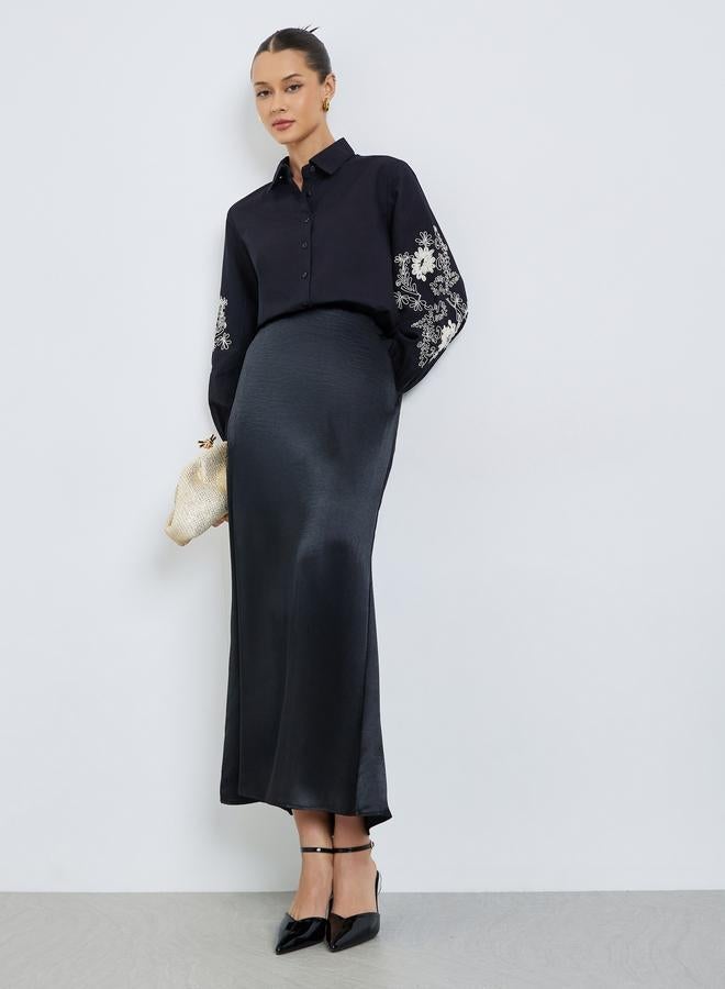 Styli Black Embroidered Long Sleeve Shirt - Image 2