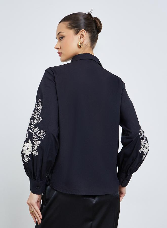 Styli Black Embroidered Long Sleeve Shirt - Image 5