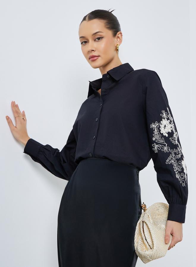 Styli Black Embroidered Long Sleeve Shirt - Image 3