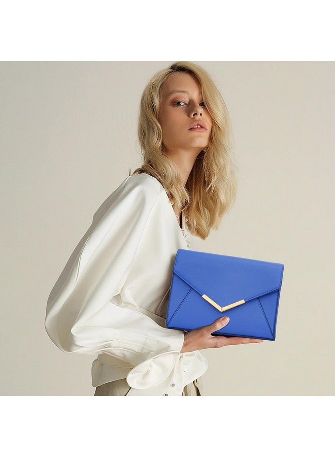 KKXIU Women Elegant Faux Leather Evening Envelope Clutch Purse Foldover Bags for Party Wedding Prom (A-Royal Blue) - Image 1