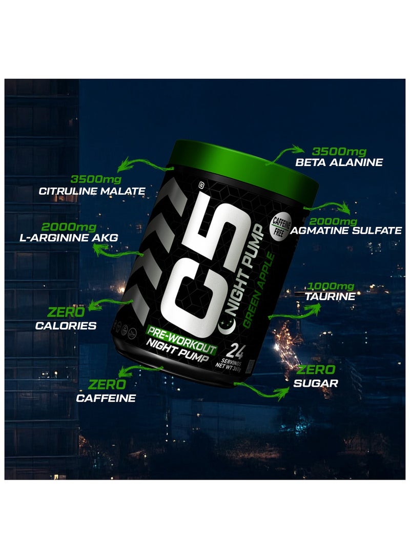 C5 Night Pump Pre Workout Powder Green Apple- 24 Servings, Free Caffeine - Sugar Free-Zero Calories-Beta Alanine-Citrulline Malate, High-Performance PreWorkout Booster Supplement - Image 5