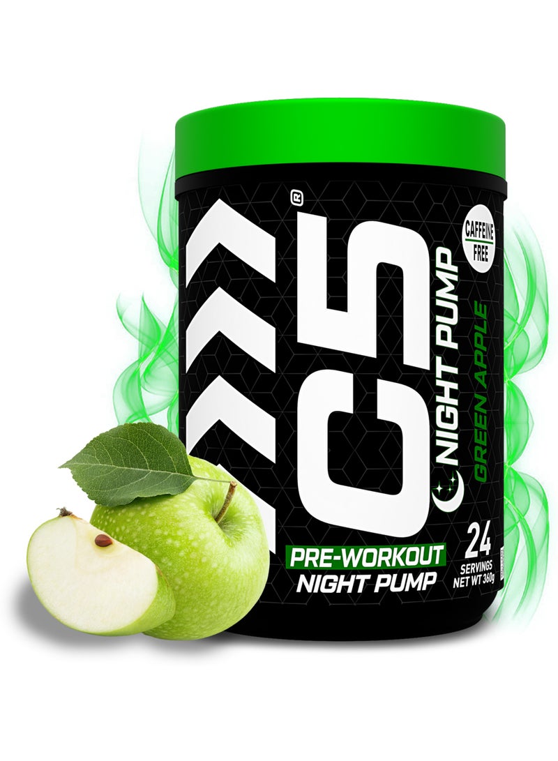 C5 Night Pump Pre Workout Powder Green Apple- 24 Servings, Free Caffeine - Sugar Free-Zero Calories-Beta Alanine-Citrulline Malate, High-Performance PreWorkout Booster Supplement - Image 1