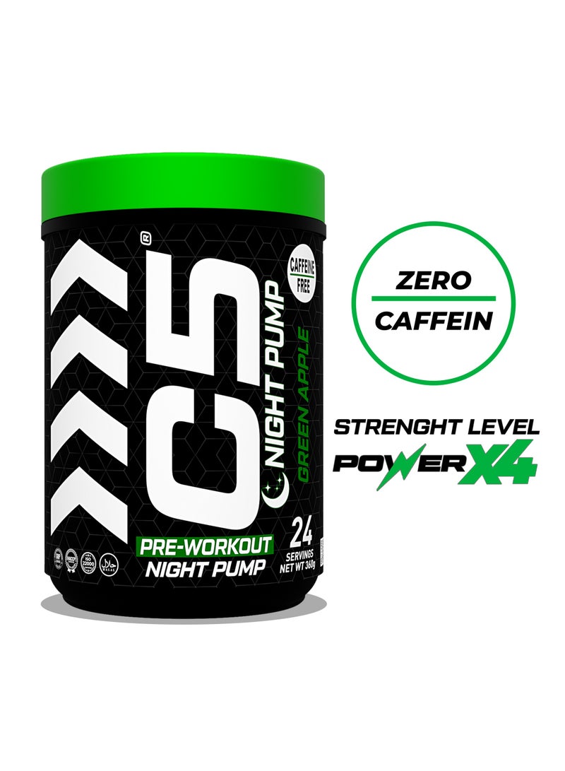 C5 Night Pump Pre Workout Powder Green Apple- 24 Servings, Free Caffeine - Sugar Free-Zero Calories-Beta Alanine-Citrulline Malate, High-Performance PreWorkout Booster Supplement - Image 2