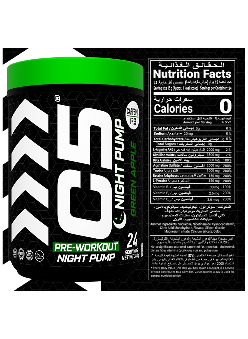 C5 Night Pump Pre Workout Powder Green Apple- 24 Servings, Free Caffeine - Sugar Free-Zero Calories-Beta Alanine-Citrulline Malate, High-Performance PreWorkout Booster Supplement - Image 4