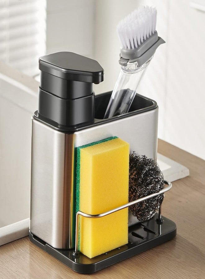 TESOT Dish Soap Dispenser 3-in-1 Sponge Holder for Kitchen Sink Stainless Steel, Rustproof - Image 1
