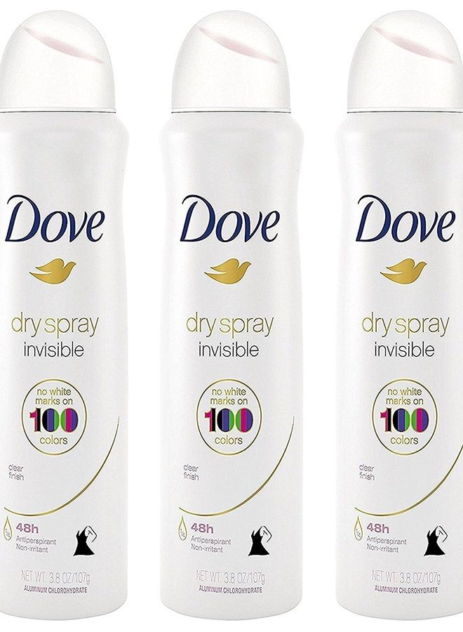 Dove رذاذ مضاد للتعرق - غير مرئي - لمسة نهائية واضحة - 3.8 أونصة (107 جرام) لكل علبة - عبوة من 3 علب - Image 1