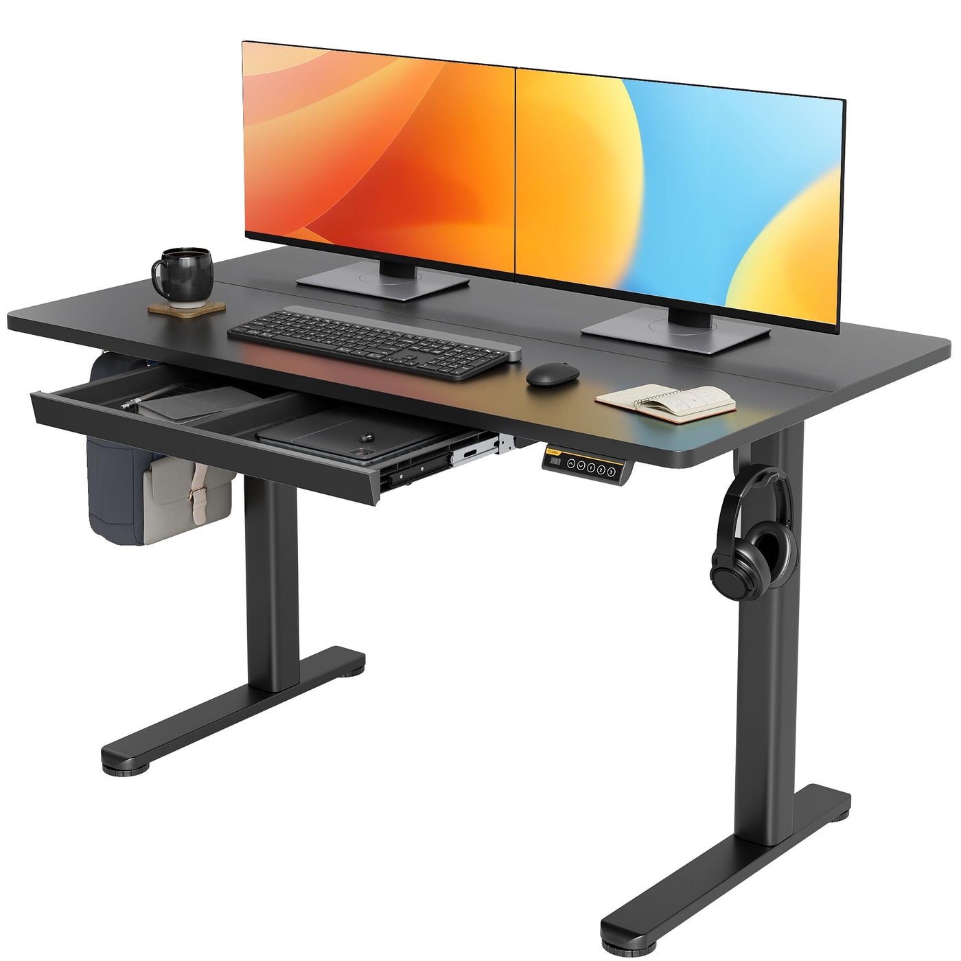 Claiks Standing Desk with Drawers 48x24 Inch Electric Stand Up Desk Adjustable Height Computer Workstation Black