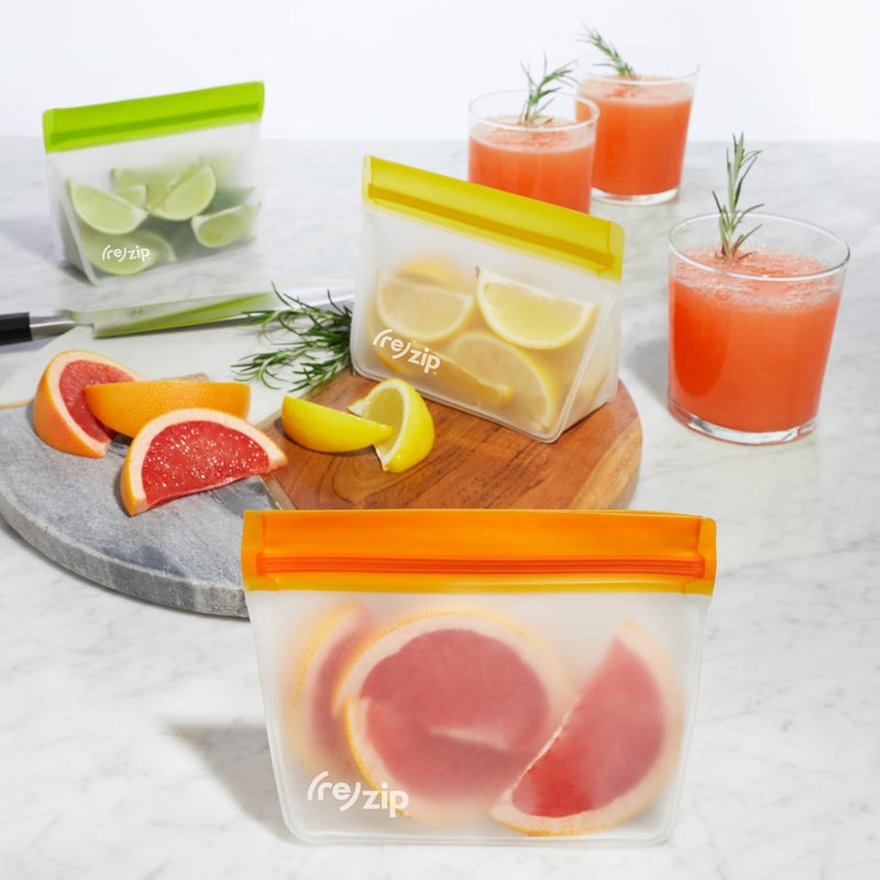 rezip 5-Pack Stand-Up Reusable Citrus Saver Bag Bundle | BPA-Free  Food Grade  Leakproof  Freezer and Dishwasher Safe | 1-Cup Bags (Multicolor) - Image 2