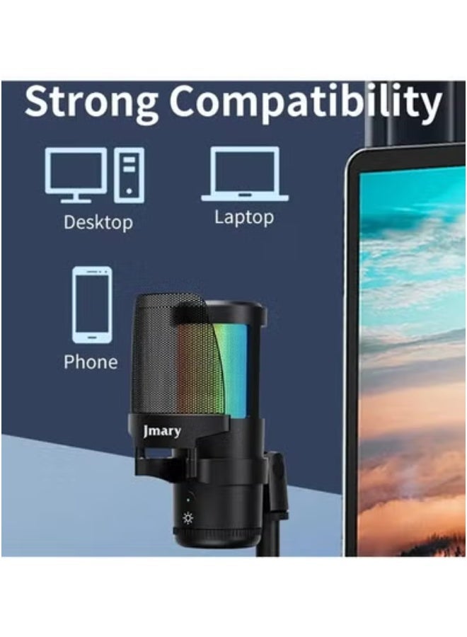 Jmary üéôÔ∏è MC-PW13 Zero Latency USB Desktop Microphone with RGB Lighting ‚Äì Plug & Play Condenser Mic with Real-Time Monitoring, Volume Control, Mute Button & Adjustable Stand ‚Äì Ideal for Podcasting, Gaming, Streaming, Online Meetings & Voice Recording | High-Quality Sound, Easy Setup & Durable Design - Image 4