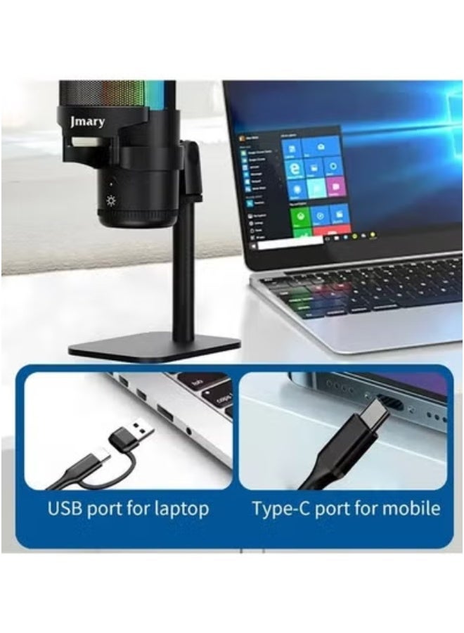 Jmary üéôÔ∏è MC-PW13 Zero Latency USB Desktop Microphone with RGB Lighting ‚Äì Plug & Play Condenser Mic with Real-Time Monitoring, Volume Control, Mute Button & Adjustable Stand ‚Äì Ideal for Podcasting, Gaming, Streaming, Online Meetings & Voice Recording | High-Quality Sound, Easy Setup & Durable Design - Image 3