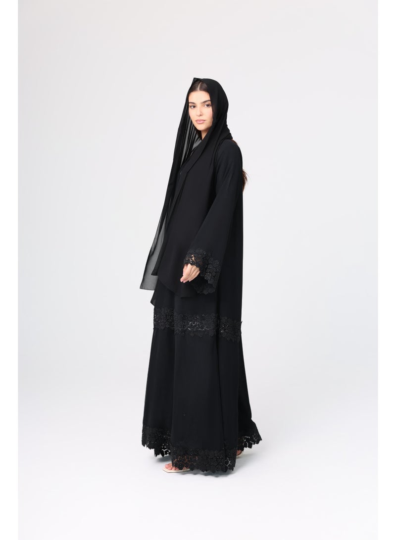 IKKXA Lace Detailed Crystal Abaya ABY1125 - Image 3