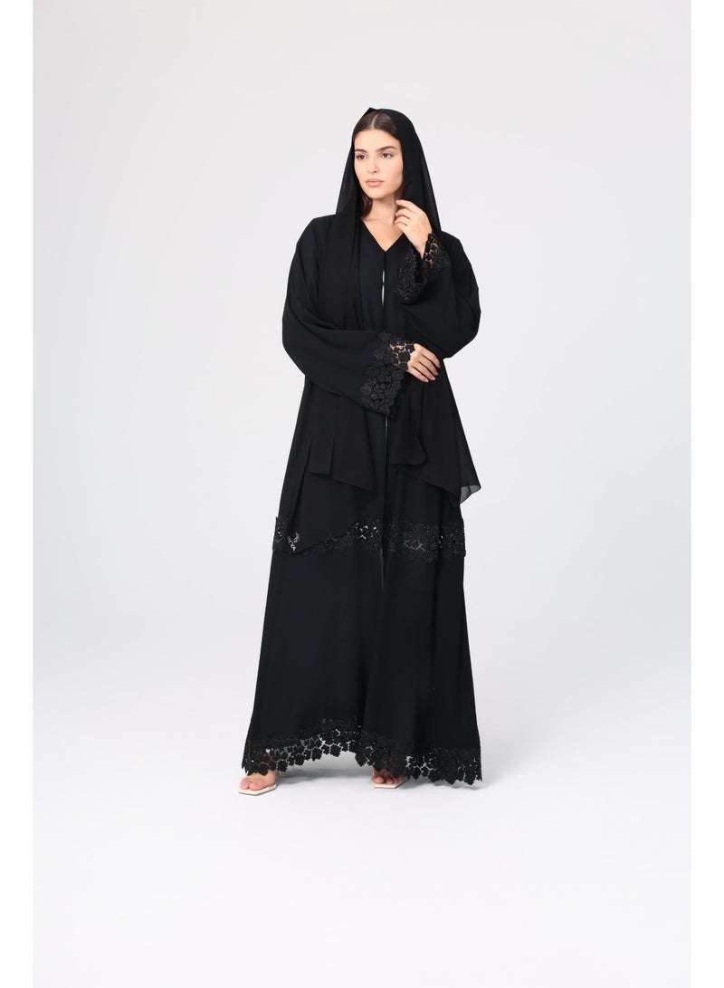 IKKXA Lace Detailed Crystal Abaya ABY1125 - Image 1