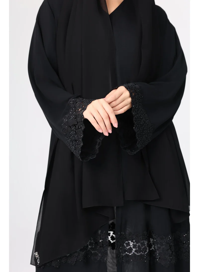 اكسا عباية تفاصيل لاسيه كرستال ABY1125