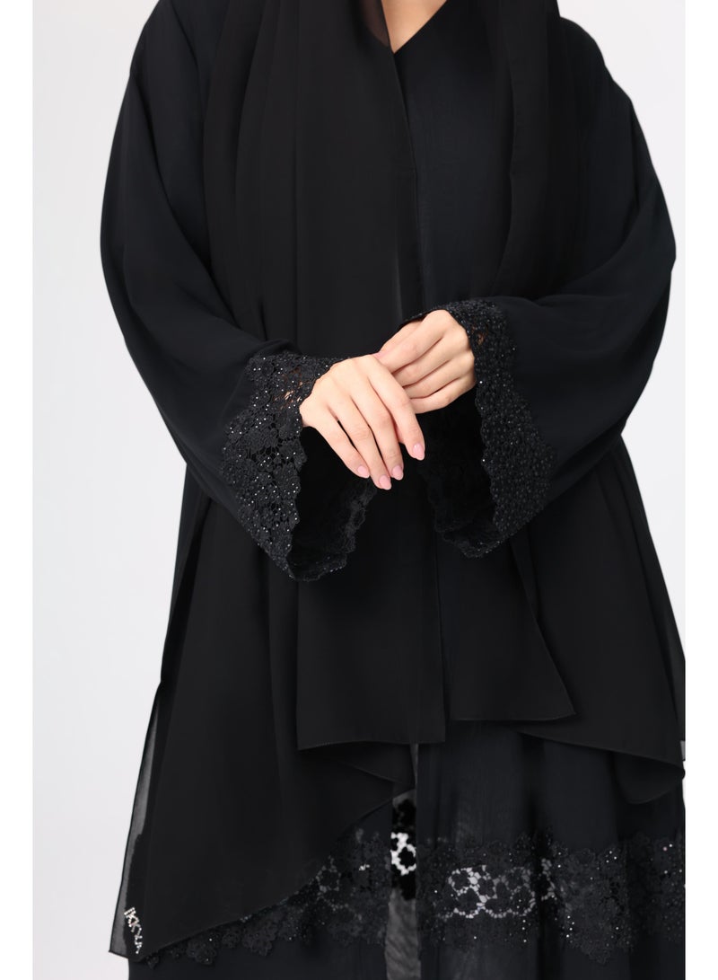 IKKXA Lace Detailed Crystal Abaya ABY1125 - Image 2