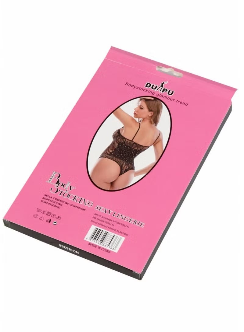 دوبو بدلة جسم شبكية مرصعة بأحجار الراين مع حمالات ودانتيل مقاس MEDIUM Size M Dupu Bodystocking Glamour Trendبدلة جسم شبكية مرصعة بأحجار الراين مع حمالات ودانتيل مقاس MEDIUM Size M Dupu Bodystocking Glamour Trend - Image 1