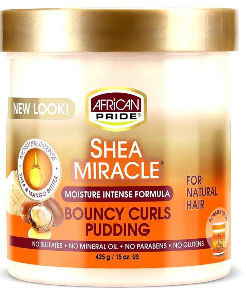 African Pride Shea Miracle Bouncy Curls Pudding Moisture Intense Curl Cream for Natural Hair 425g