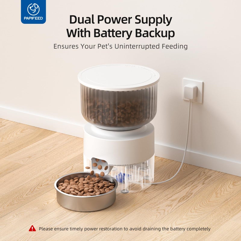 PAPIFEED Automatic Cat Feeder and Water Fountain, 3L/12 Cups 2.4G WiFi Pet Feeder with Stainless Steel Bowl, Smart APP Control for Remote Feeding, 1-12 Meals Per Day, Detachable for Easy Clean (White) - Image 4