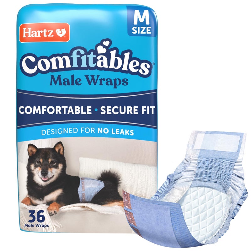Hartz Comfitables Disposable Male Dog Wraps with Stretchy Waistband, Medium 36 Count - Image 1