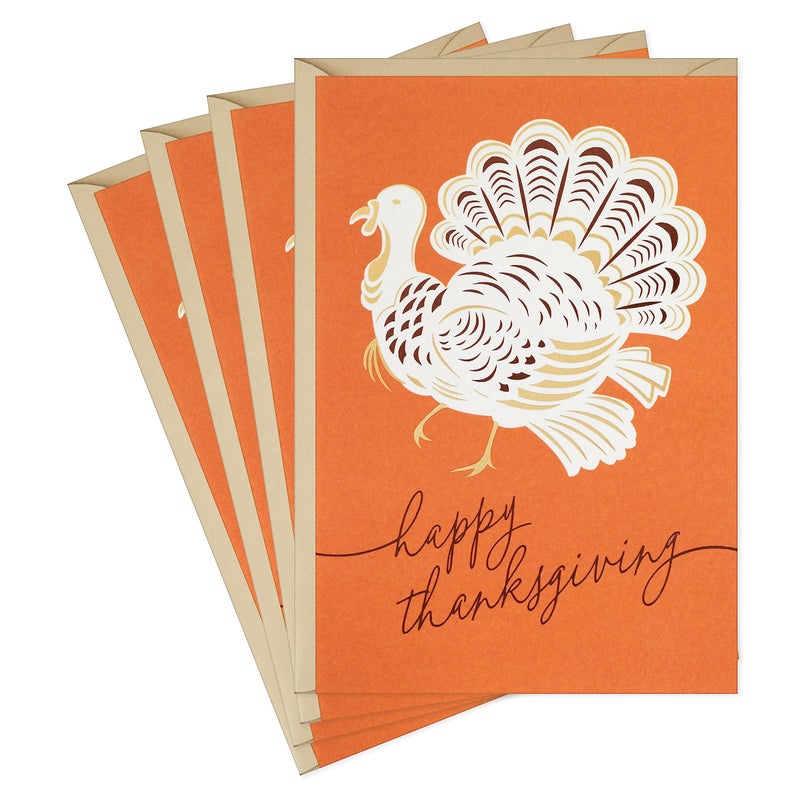 Hallmark Elegant Thanksgiving Cards (4 Cards with Envelopes  Single Design) Turkey - Image 1