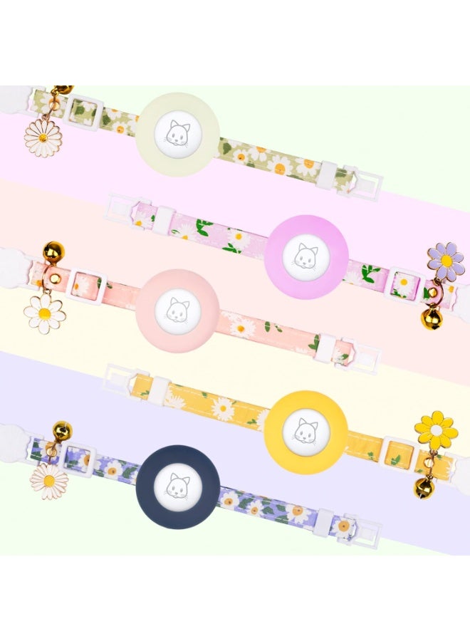 طوق قطط AirTag قابل للفصل مع جرس وقلادة زهرة وحامل سيليكون لجهاز Apple AirTag - قابل للتعديل وخفيف الوزن ويضيء في الظلام طوق أمان للقطط الصغيرة للبنات والأولاد والكلاب الصغيرة والجراء - Image 2