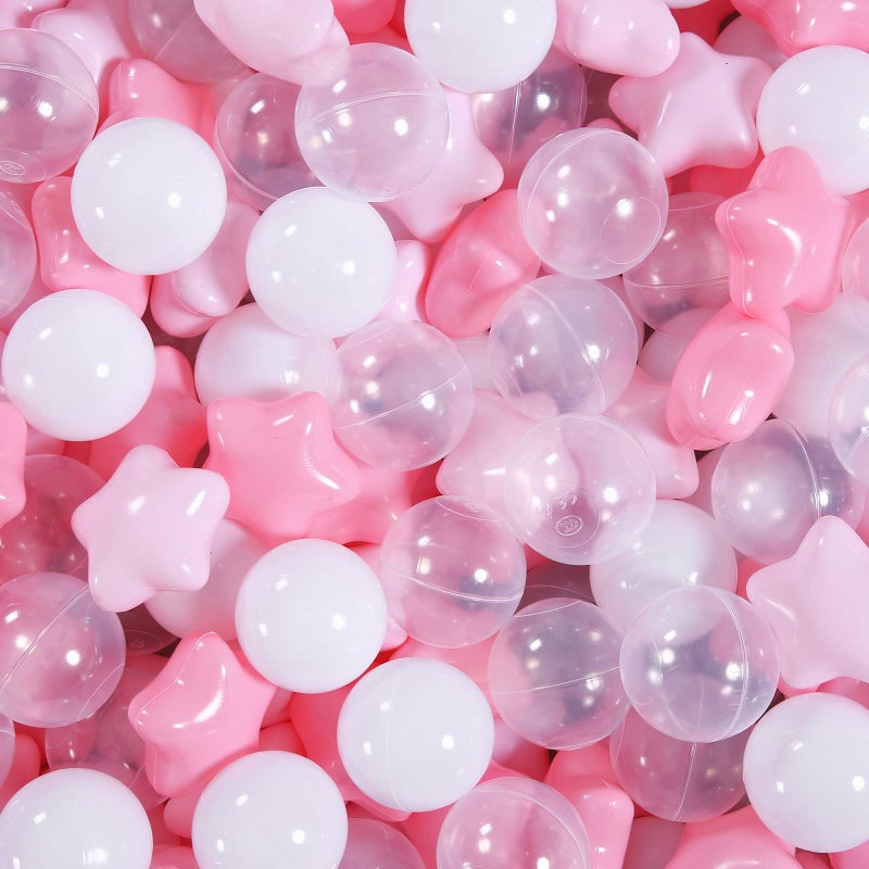 Trendplay Star Ball Pit Balls للأطفال الصغار - 50 Count Star Balls أشكال مختلفة للمهرجان الديكور الحفلات في الهواء الطلق للأطفال (Clears Pink White) - Image 1