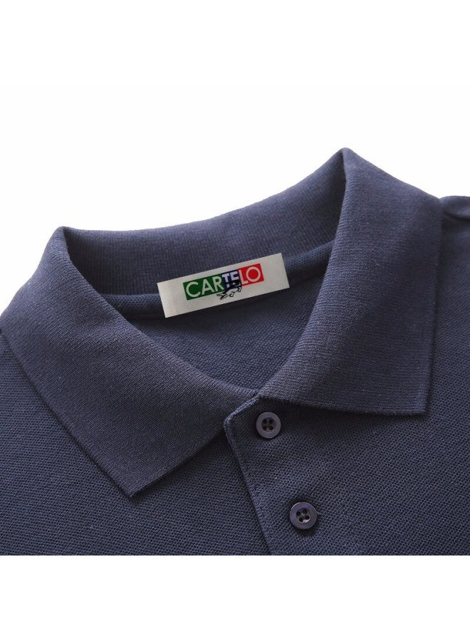 Limeng Pique Cotton Long-sleeve T-shirt, Men's Solid Color Polo Shirt, All-cotton Lapel, Large Size T-shirt, Trendy, Navy Blue, Size 185 - Image 2
