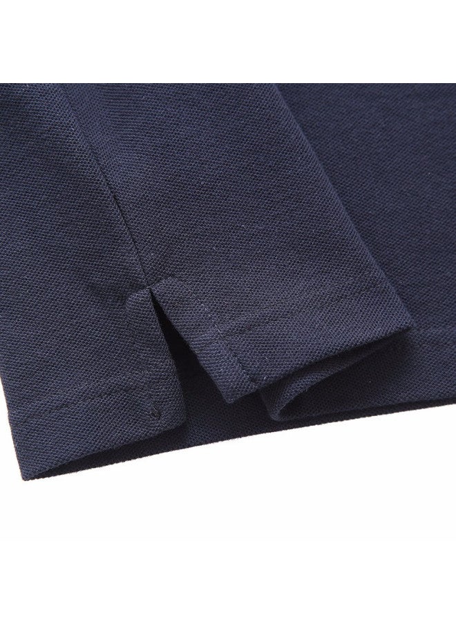 Limeng Pique Cotton Long-sleeve T-shirt, Men's Solid Color Polo Shirt, All-cotton Lapel, Large Size T-shirt, Trendy, Navy Blue, Size 185 - Image 4