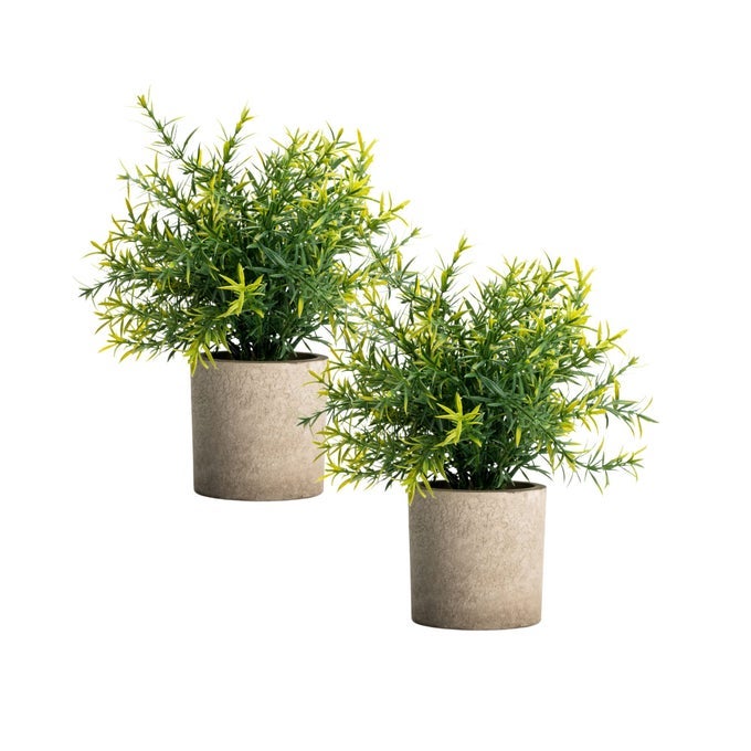 2Pcs Artificial Potted Rosemary Plants Rustic Farmhouse Fake Shrubs for Decoration Centerpieces Living Room Shelf Bedroom Aesthetic Green Bathroom Accessories Boho Small Desk Plant Office