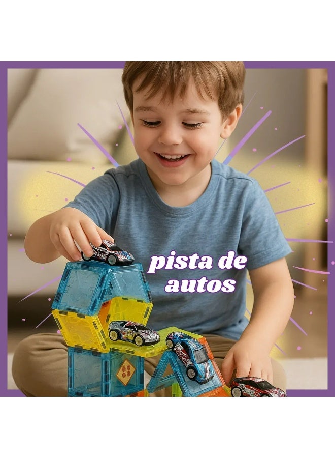 مكعبات بناء مغناطيسية 48 قطعة مع عربيات سباق - لعبة تركيب تعليمية للأطفال لتنمية الذكاء والإبداع - Image 4