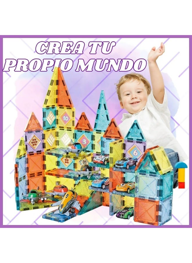 مكعبات بناء مغناطيسية 48 قطعة مع عربيات سباق - لعبة تركيب تعليمية للأطفال لتنمية الذكاء والإبداع - Image 3