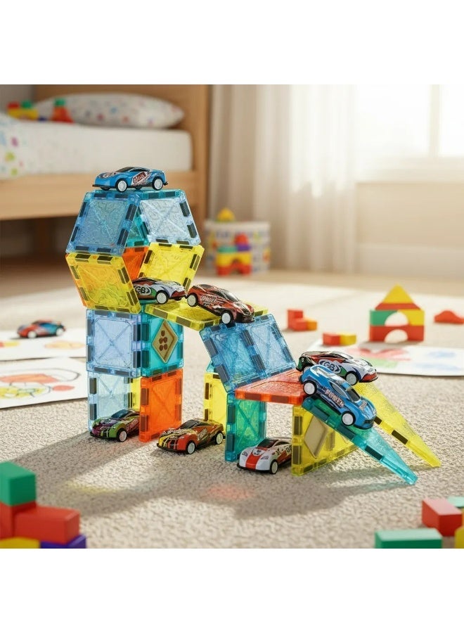 مكعبات بناء مغناطيسية 48 قطعة مع عربيات سباق - لعبة تركيب تعليمية للأطفال لتنمية الذكاء والإبداع - Image 1