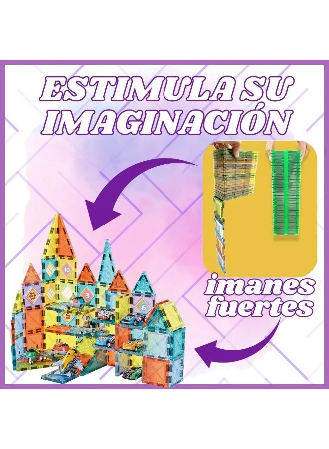 مكعبات بناء مغناطيسية 48 قطعة مع عربيات سباق - لعبة تركيب تعليمية للأطفال لتنمية الذكاء والإبداع - Image 2