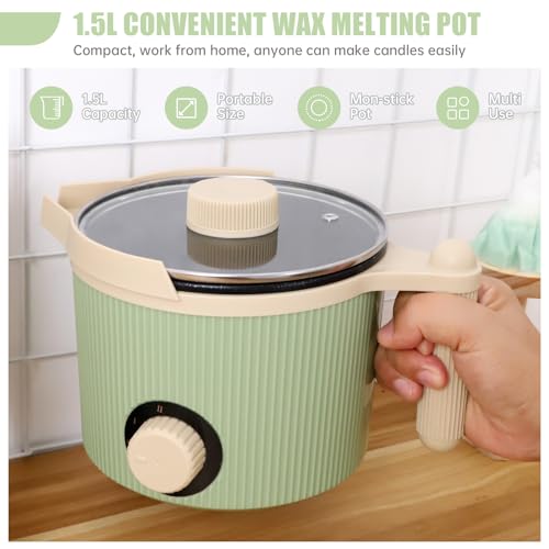 TOAUTO 3Lbs Green Wax Melting Pot Handheld Candle Melting Pot with Two Power Adjustment Easy Pouring Spout Non-Stick Coating for Candle DIY Hobbyist - Image 2